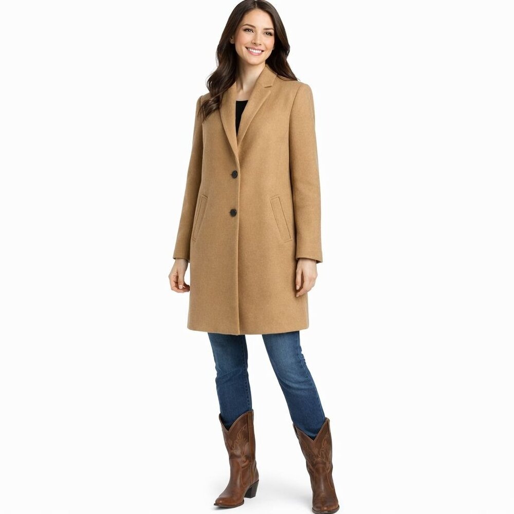 ZARA Large Camel Wool Blend Coat L 2-Button Closure